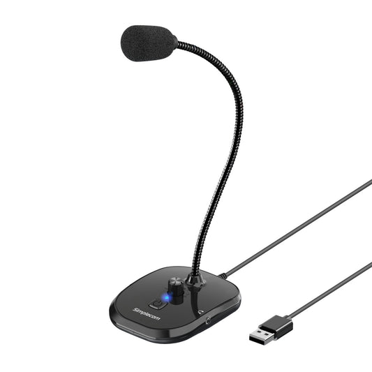 Simplecom UM360 Plug and Play USB Desktop Microphone with Headphone Jack - Speakers, Headsets  Mic