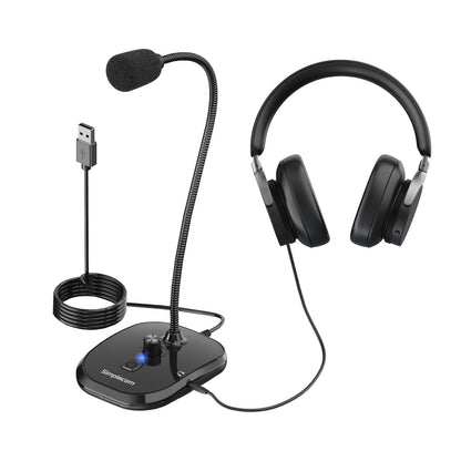 Simplecom UM360 Plug and Play USB Desktop Microphone with Headphone Jack - Speakers, Headsets  Mic - Image 2