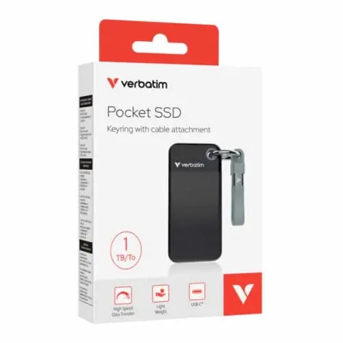 Verbatim 1TB Pocket SSD USB 3.2 Gen 2 1TB Black Grey. Convenient Keyring cable holder. Compact, R...