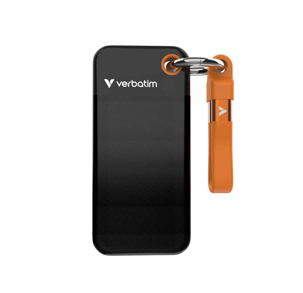 Verbatim 1TB Pocket SSD USB 3.2 Gen 2 1TB Black Orange Convenient Keyring cable holder. Compact,...