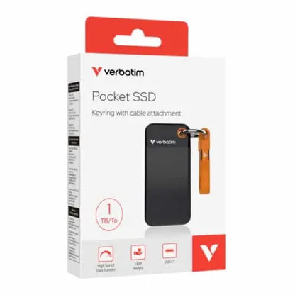 Verbatim 1TB Pocket SSD USB 3.2 Gen 2 1TB Black Orange Convenient Keyring cable holder. Compact,...