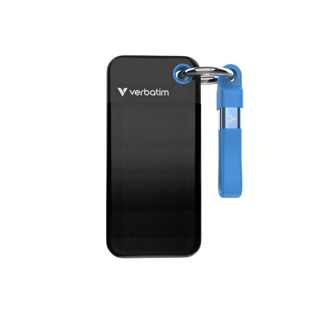 Verbatim Pocket SSD USB 3.2 Gen 2 2TB Black/Blue, Convenient keyring and cable holder keeps your...