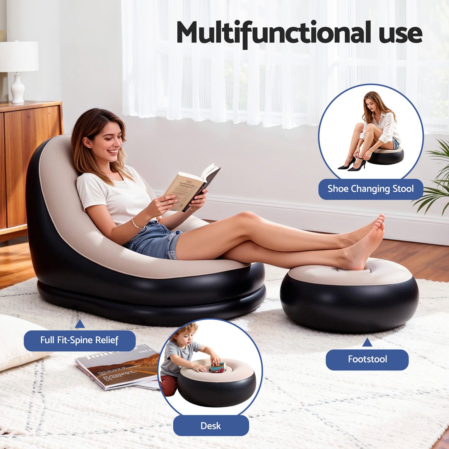 Gardeon Inflatable Chair with Ottoman Air Sofa Blow Up Air Chair for Camping with Pump - Image 4
