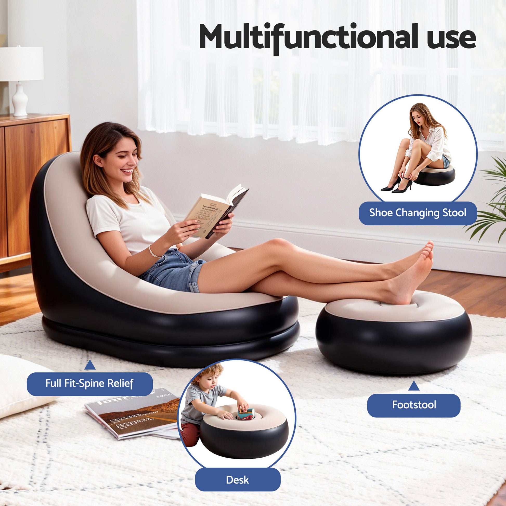 Gardeon Inflatable Chair with Ottoman Air Sofa Blow Up Air Chair for Camping with Pump - Image 4