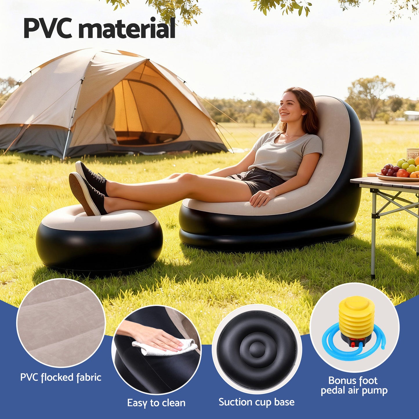 Gardeon Inflatable Chair with Ottoman Air Sofa Blow Up Air Chair for Camping with Pump - Image 5