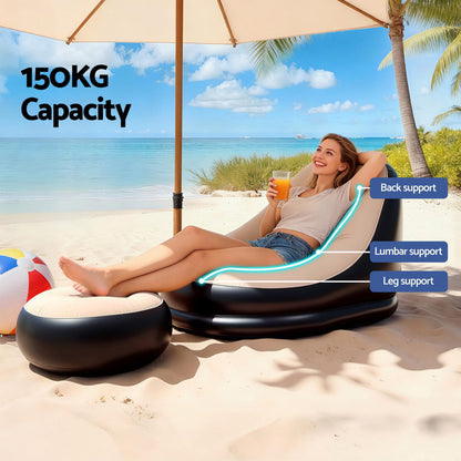 Gardeon Inflatable Chair with Ottoman Air Sofa Blow Up Air Chair for Camping with Pump - Image 6
