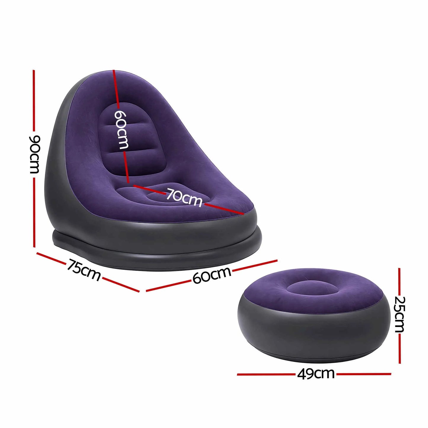 Gardeon Inflatable Chair with Ottoman Air Sofa Blow Up Air Chair for Camping with Pump Purple - Image 2