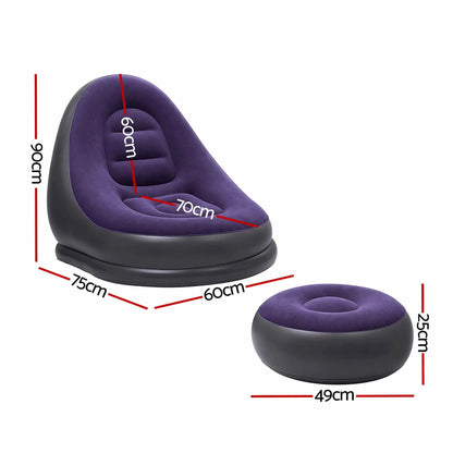 Gardeon Inflatable Chair with Ottoman Air Sofa Blow Up Air Chair for Camping with Pump Purple - Image 2