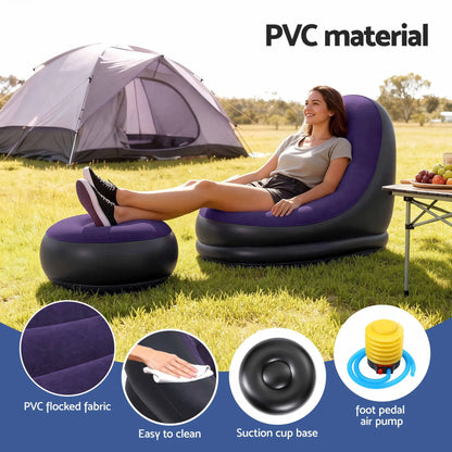 Gardeon Inflatable Chair with Ottoman Air Sofa Blow Up Air Chair for Camping with Pump Purple - Image 5