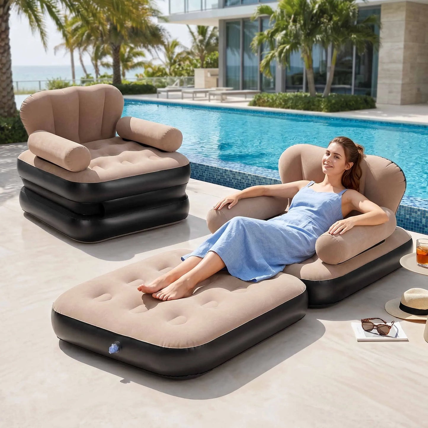 Gardeon Inflatable Chair Sun Lounge Air Sofa Blow Up Air Chair for Camping with Pump
