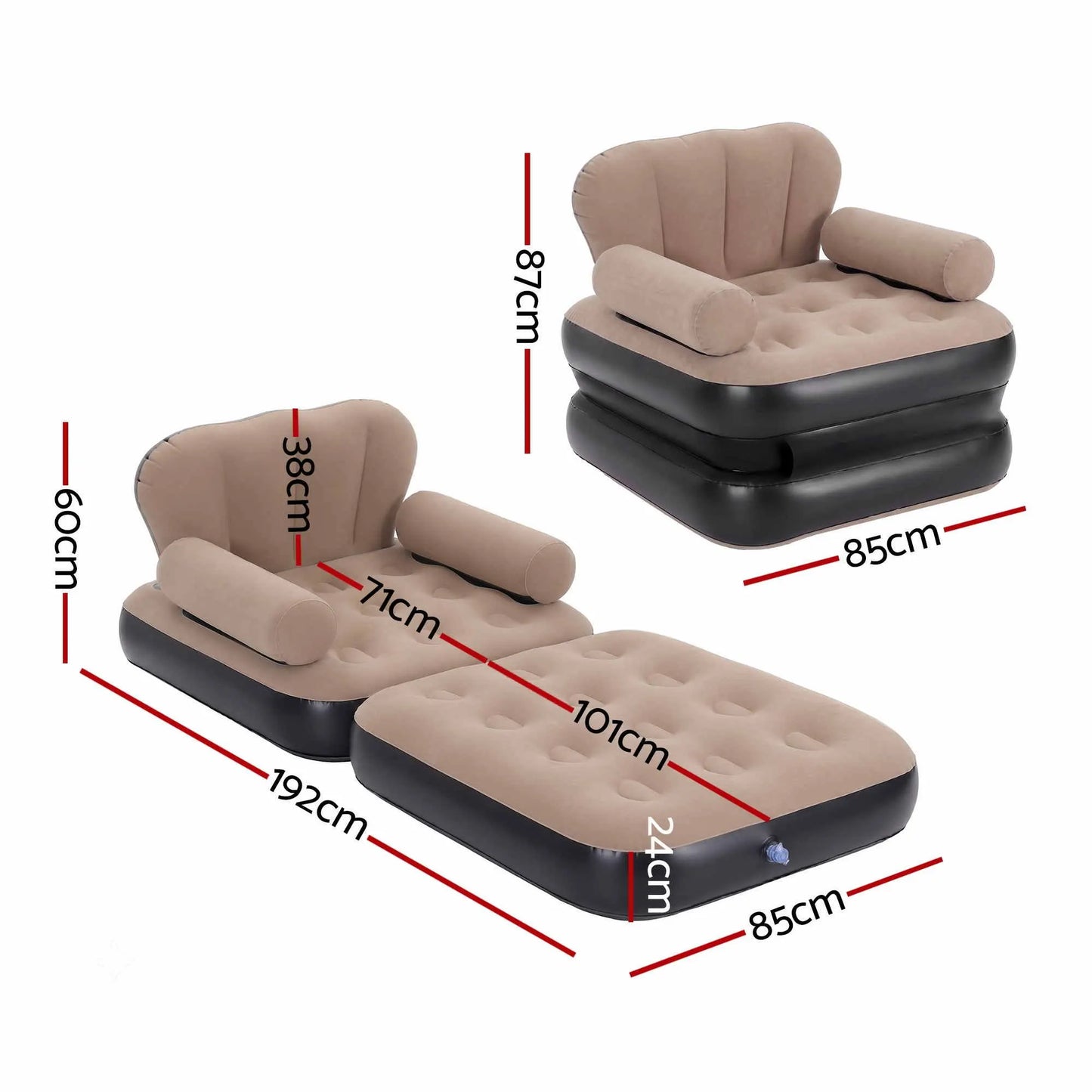 Gardeon Inflatable Chair Sun Lounge Air Sofa Blow Up Air Chair for Camping with Pump - Image 2