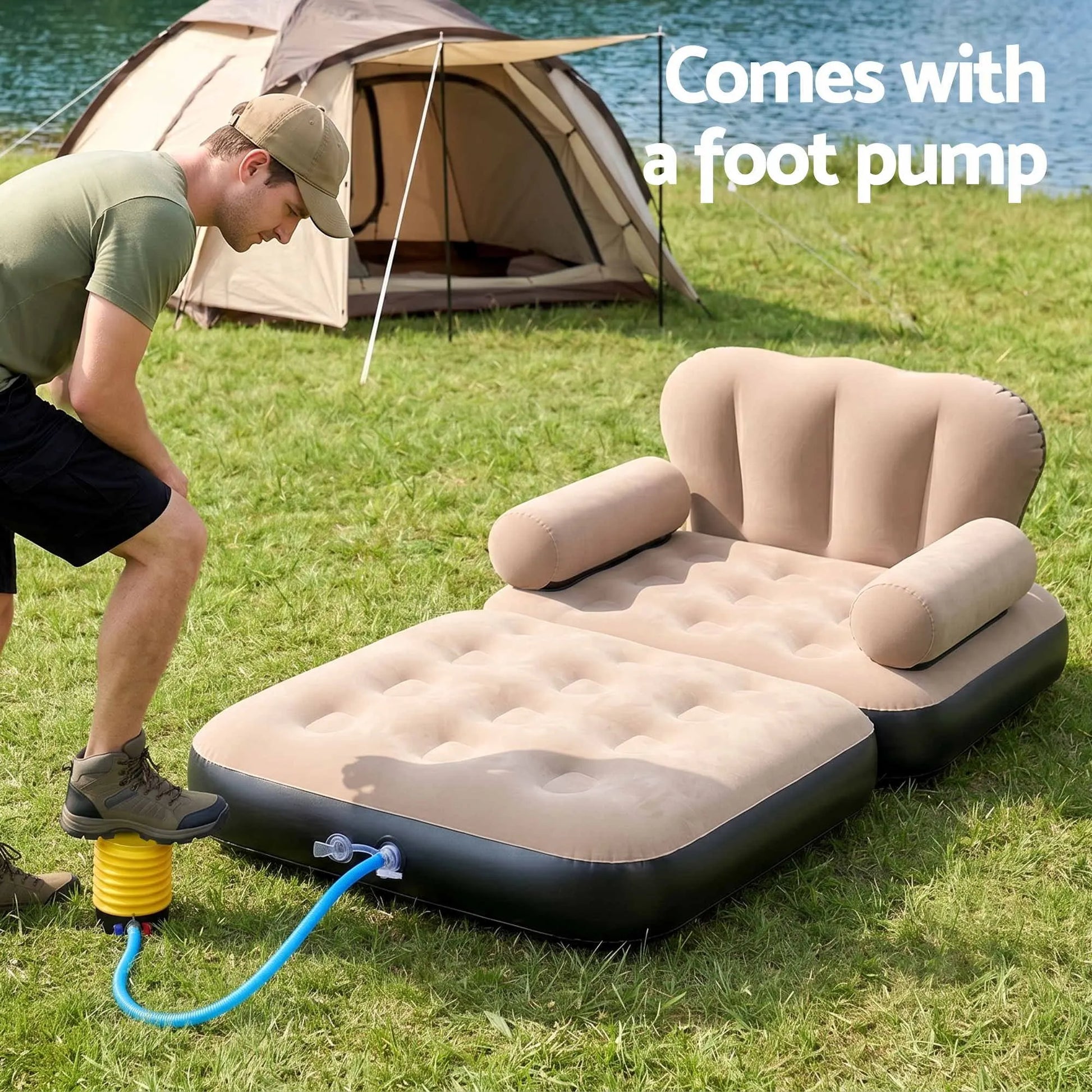 Gardeon Inflatable Chair Sun Lounge Air Sofa Blow Up Air Chair for Camping with Pump - Image 6