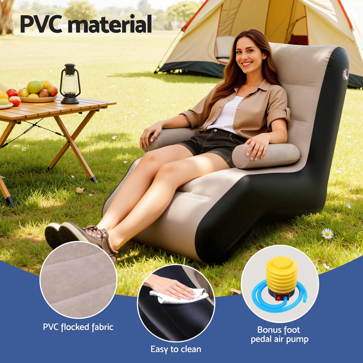Gardeon Inflatable Chair Sun Lounger Blow Up Folding Air Chairs Sofa for Camping with Pump - Image 5