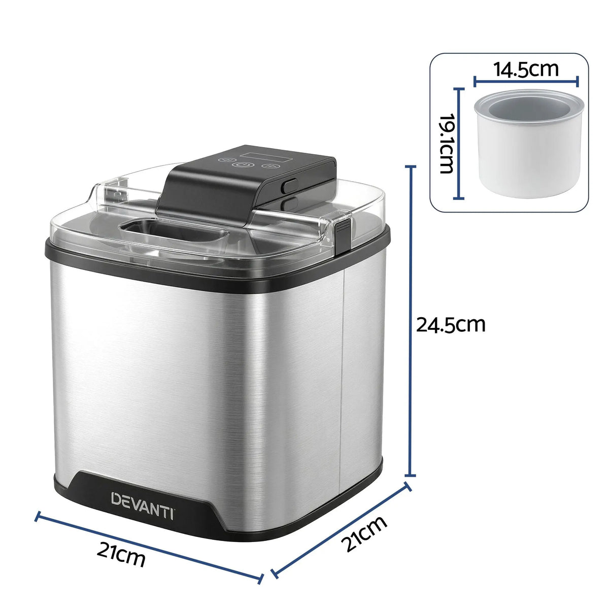 Devanti Ice Cream Maker Slushie Machine 2L Homemade Gelato Sorbet Sliver - Image 3