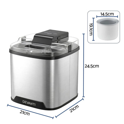 Devanti Ice Cream Maker Slushie Machine 2L Homemade Gelato Sorbet Sliver - Image 3