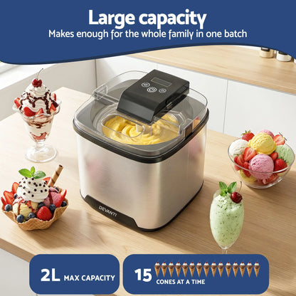 Devanti Ice Cream Maker Slushie Machine 2L Homemade Gelato Sorbet Sliver - Image 5