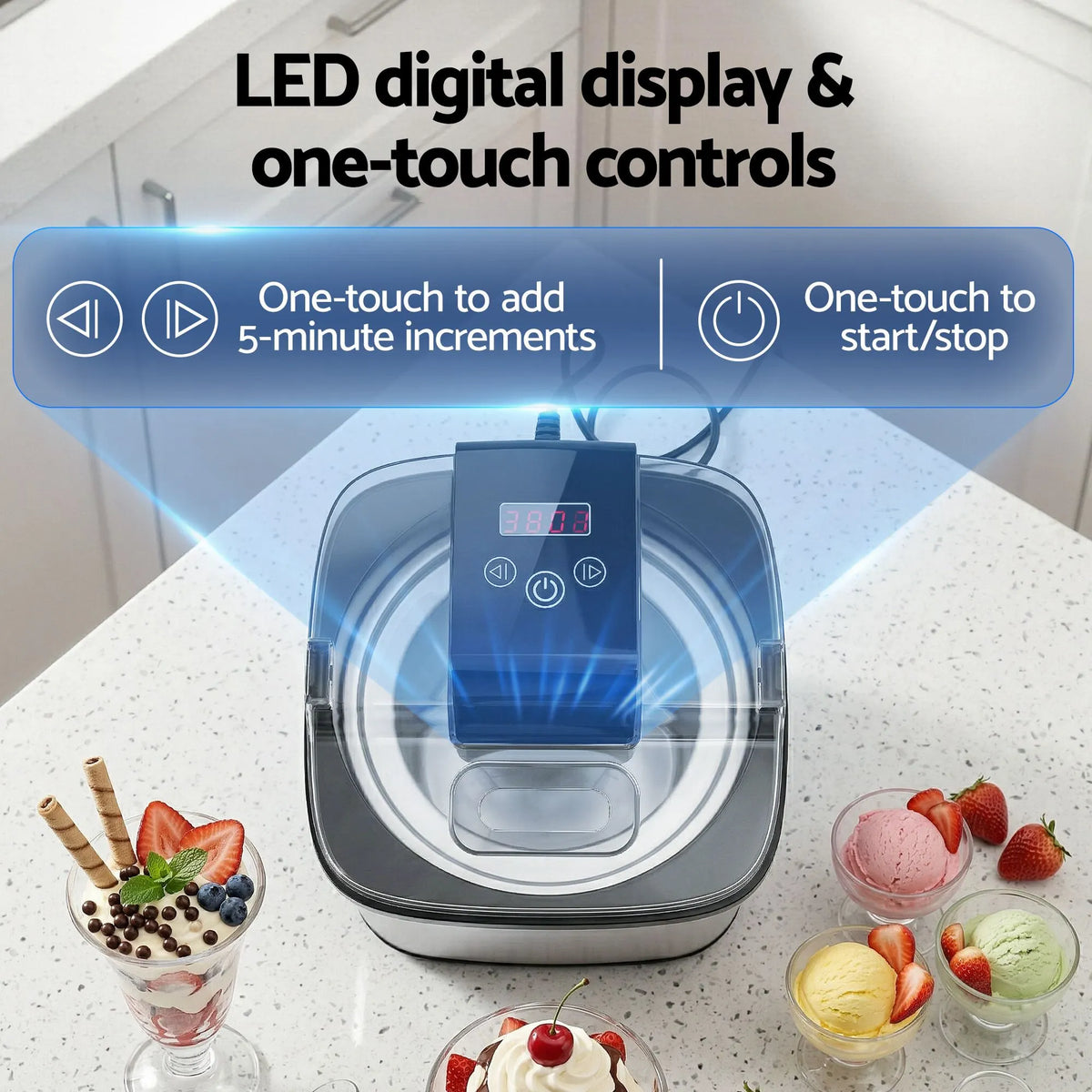 Devanti Ice Cream Maker Slushie Machine 2L Homemade Gelato Sorbet Sliver - Image 7