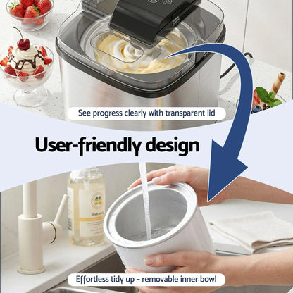 Devanti Ice Cream Maker Slushie Machine 2L Homemade Gelato Sorbet Sliver - Image 8