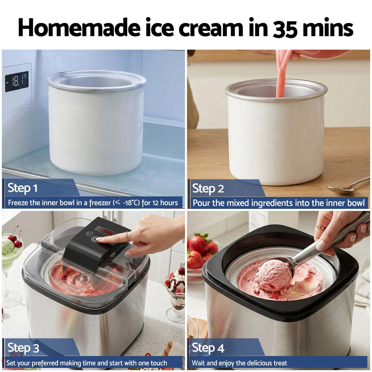Devanti Ice Cream Maker Slushie Machine 2L Homemade Gelato Sorbet Sliver - Image 9