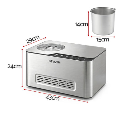Devanti 2L 2-in-1 Ice Cream & Yogurt Maker Machine No Pre-Freezing Homemade Gelato Sorbet - Image 2