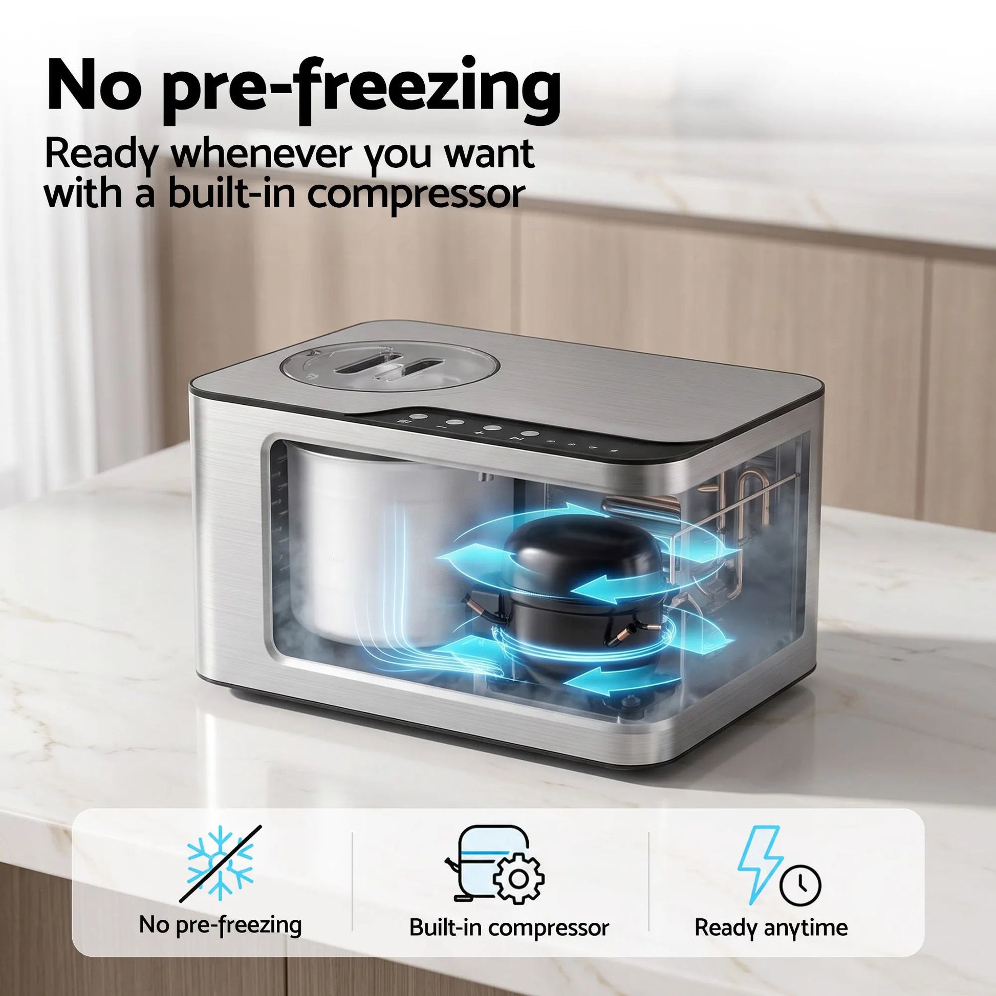 Devanti 2L 2-in-1 Ice Cream & Yogurt Maker Machine No Pre-Freezing Homemade Gelato Sorbet - Image 5