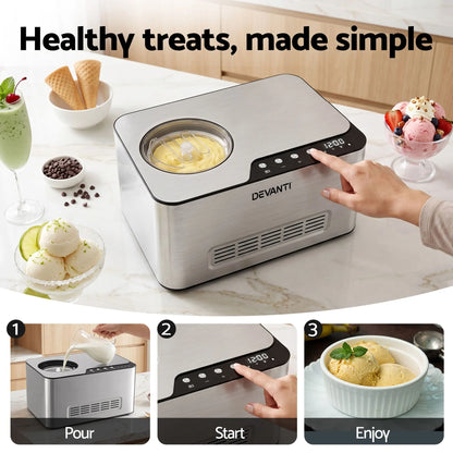 Devanti 2L 2-in-1 Ice Cream & Yogurt Maker Machine No Pre-Freezing Homemade Gelato Sorbet - Image 7