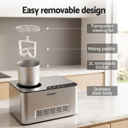Devanti 2L 2-in-1 Ice Cream & Yogurt Maker Machine No Pre-Freezing Homemade Gelato Sorbet - Image 8