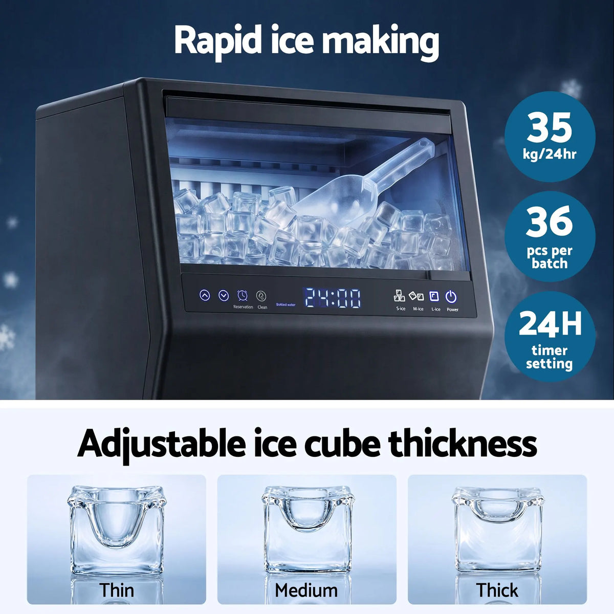 Devanti 35kg Commercial Ice Maker Freestanding Ice Cube Machine - Image 4