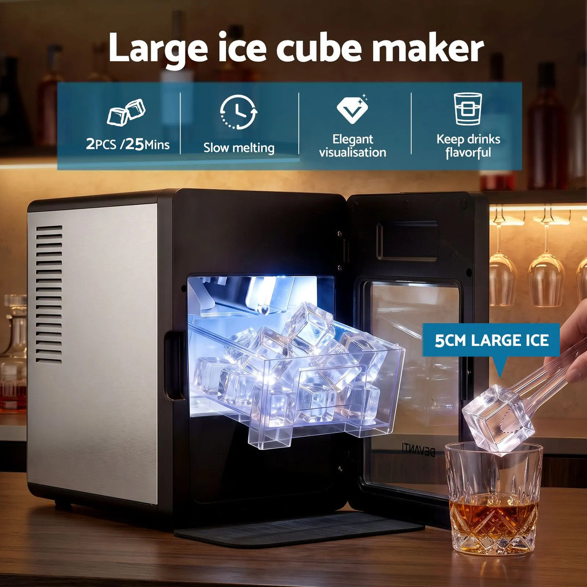 Devanti Ice Maker 5cm Large Ice Cubes Countertop Machine 150pcs/24h for Home - Image 4