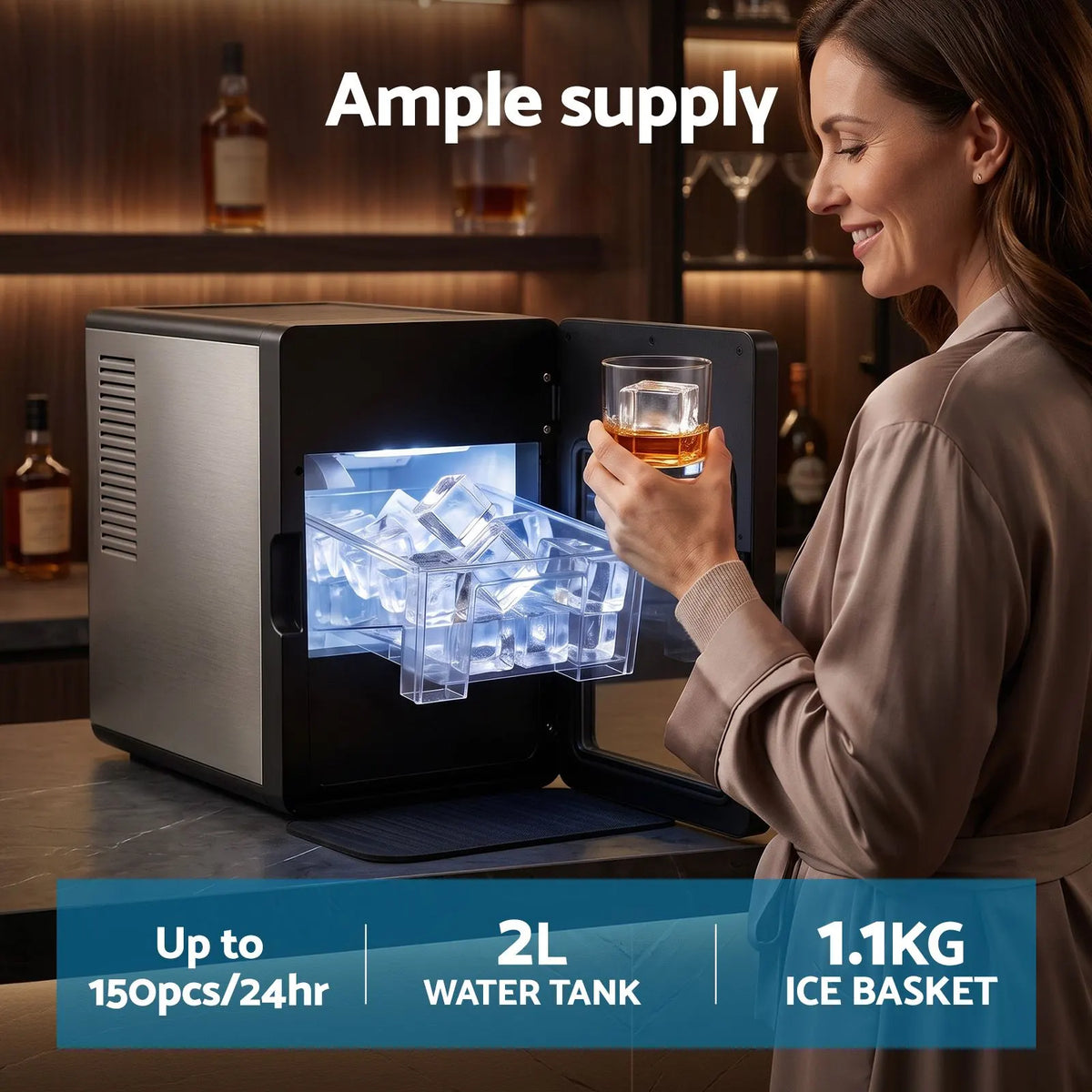Devanti Ice Maker 5cm Large Ice Cubes Countertop Machine 150pcs/24h for Home - Image 6