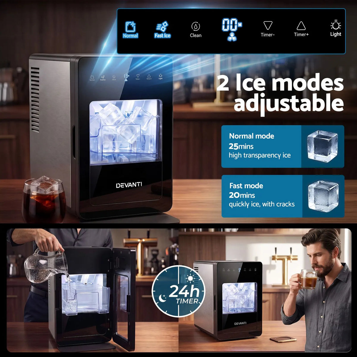 Devanti Ice Maker 5cm Large Ice Cubes Countertop Machine 150pcs/24h for Home - Image 8