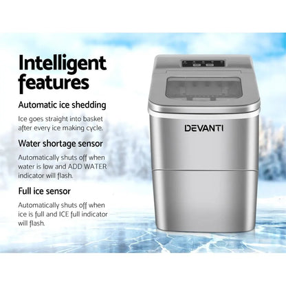 Devanti 12kg Ice Maker Machine Silver - Image 3