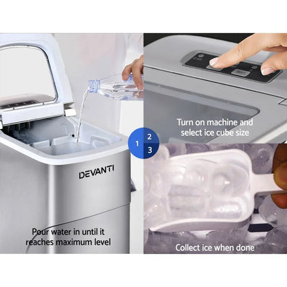 Devanti 12kg Ice Maker Machine Silver - Image 5