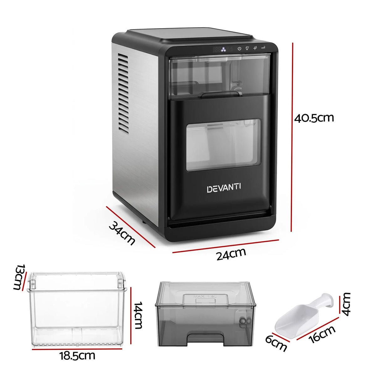Devanti Ice Maker Crescent Ice 16pcs Countertop Machine 12KG/24H for Home - Image 2
