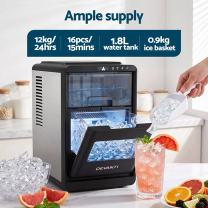 Devanti Ice Maker Crescent Ice 16pcs Countertop Machine 12KG/24H for Home - Image 5