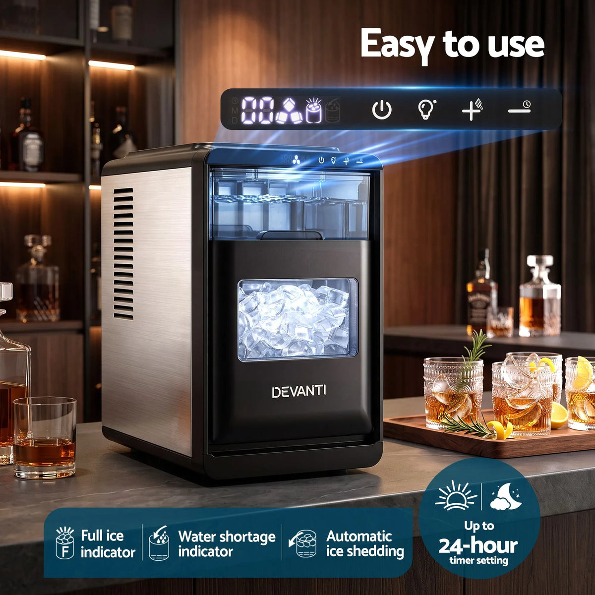 Devanti Ice Maker Crescent Ice 16pcs Countertop Machine 12KG/24H for Home - Image 6