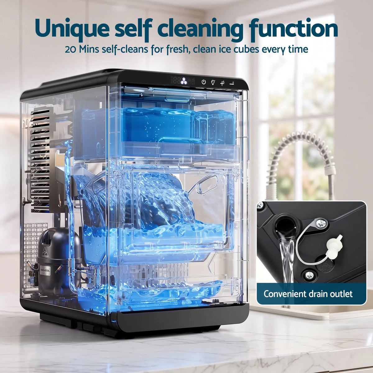 Devanti Ice Maker Crescent Ice 16pcs Countertop Machine 12KG/24H for Home - Image 8