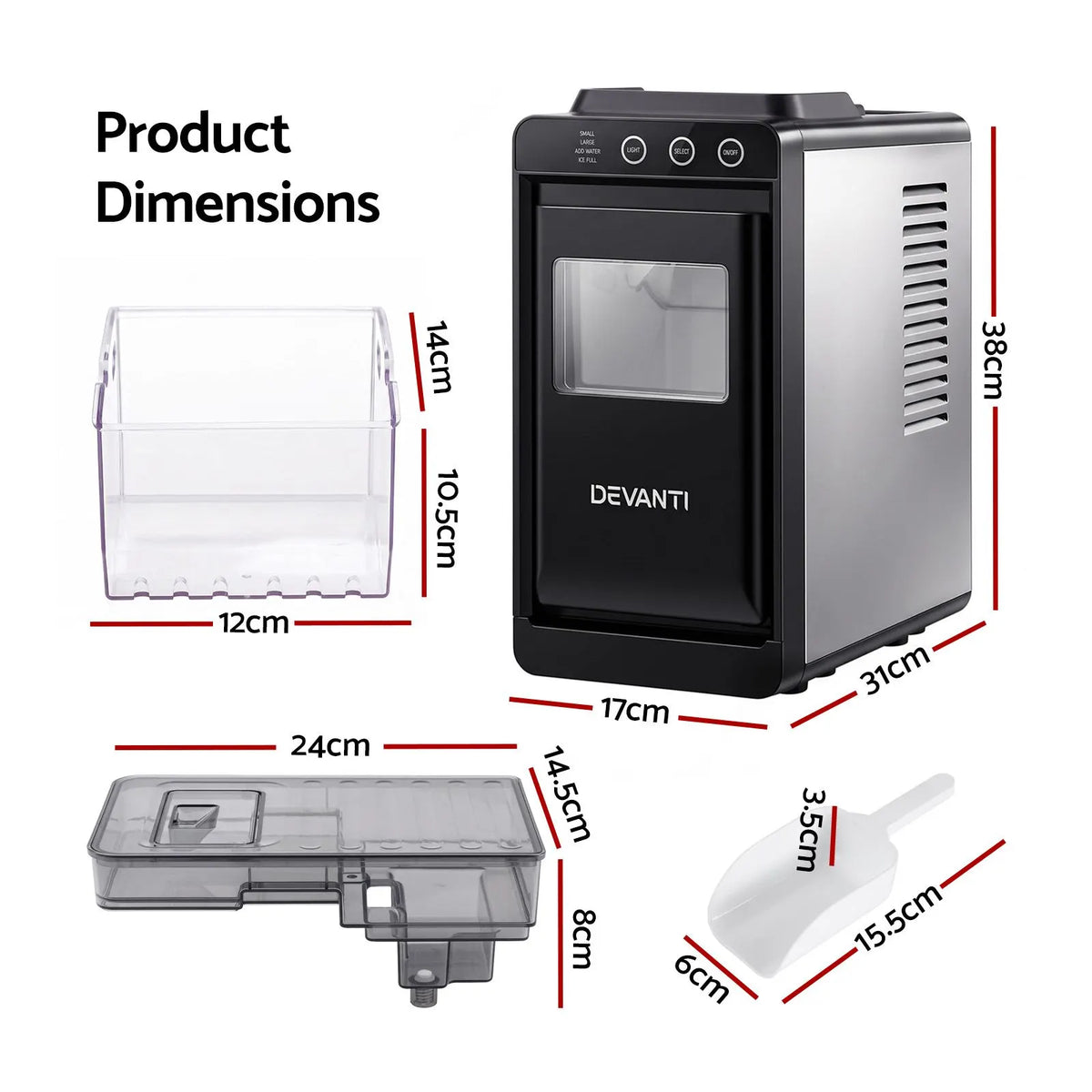 Devanti Ice Maker Ice Slim Compact Countertop Machine 12KG/24H for Home - Image 3