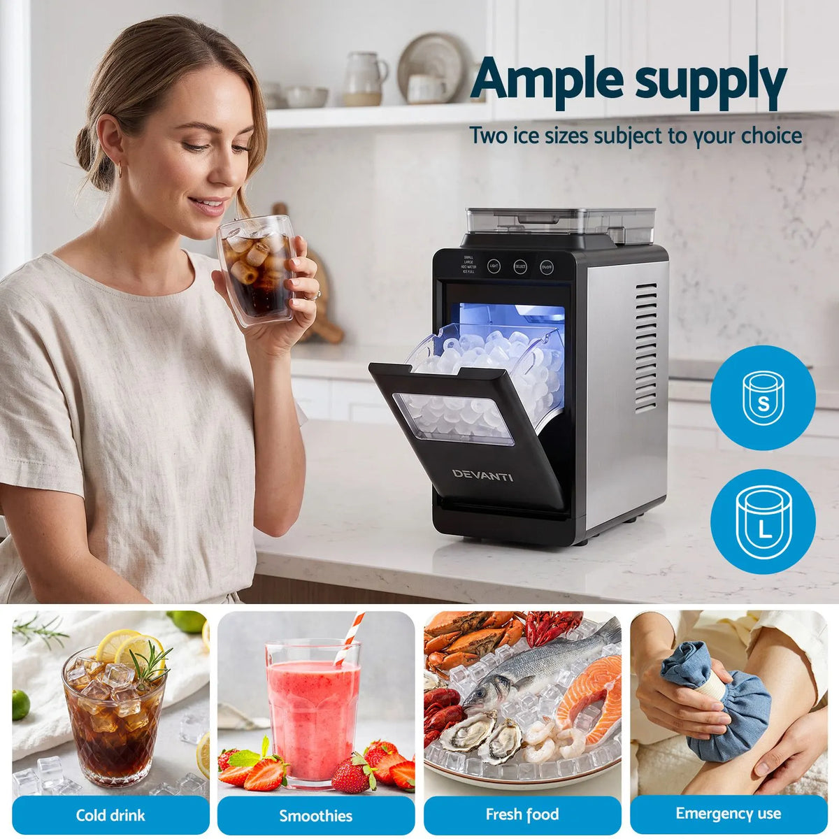 Devanti Ice Maker Ice Slim Compact Countertop Machine 12KG/24H for Home - Image 6