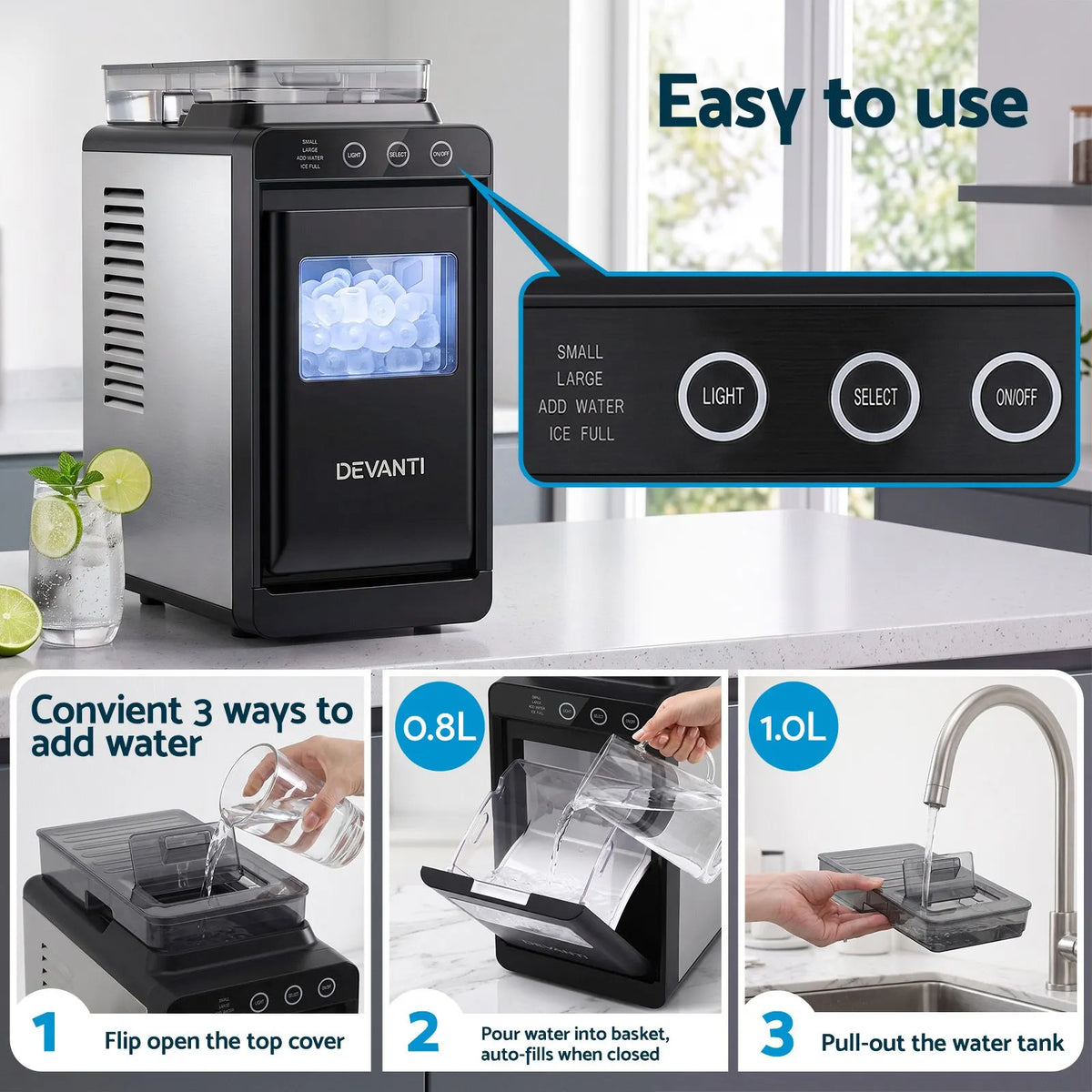 Devanti Ice Maker Ice Slim Compact Countertop Machine 12KG/24H for Home - Image 7