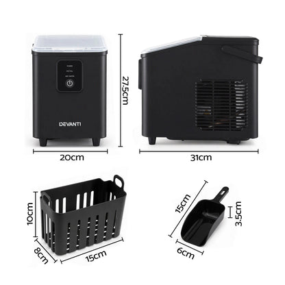 Devanti Ice Maker 11-12kg Portable Bullet Cube Machine Black - Image 3