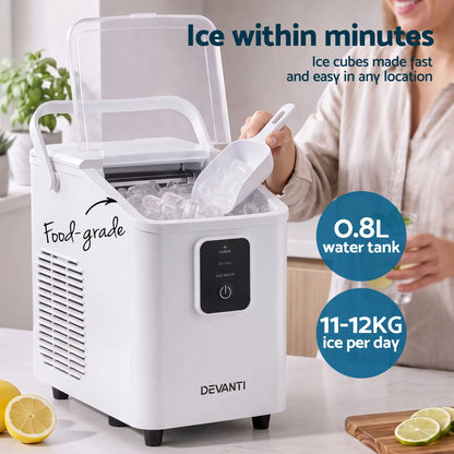 Devanti Ice Maker 11-12kg Portable Bullet Cube Machine White - Image 5