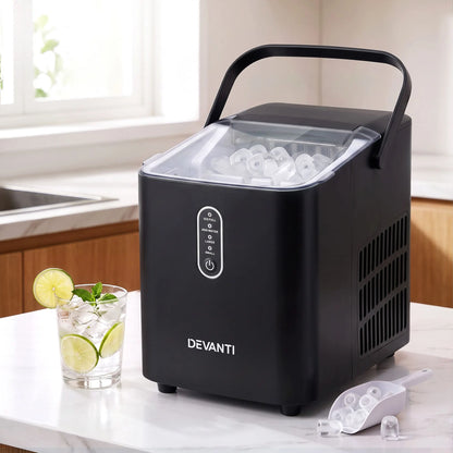 Devanti Ice Maker Portable Ice Machine Countertop Bullet Cube 12KG Black