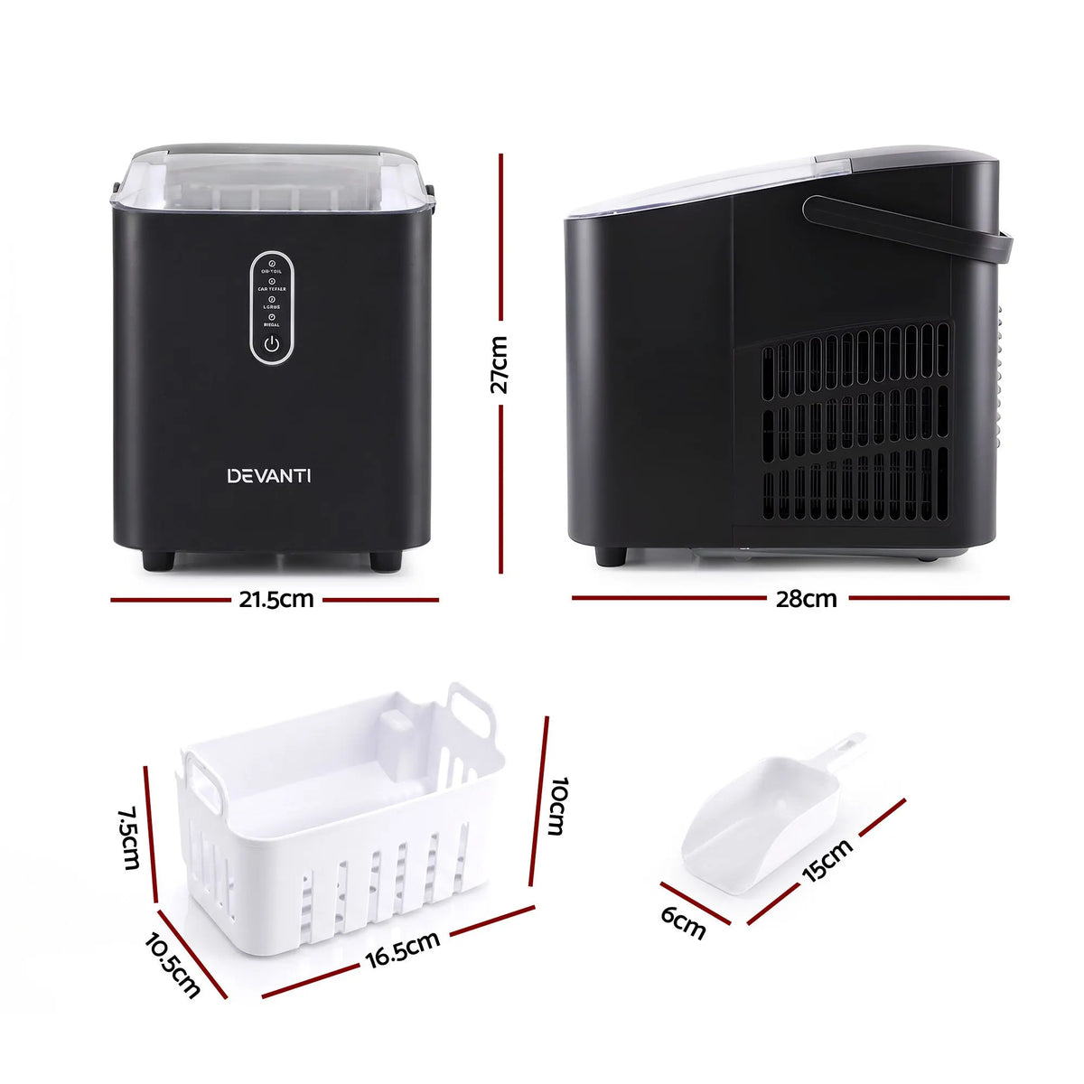 Devanti Ice Maker Portable Ice Machine Countertop Bullet Cube 12KG Black - Image 3