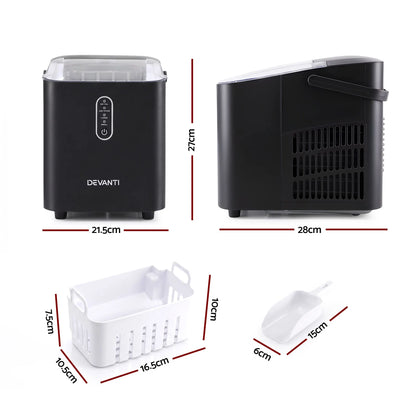 Devanti Ice Maker Portable Ice Machine Countertop Bullet Cube 12KG Black - Image 3