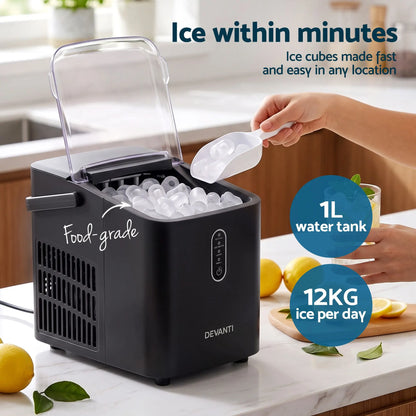 Devanti Ice Maker Portable Ice Machine Countertop Bullet Cube 12KG Black - Image 4