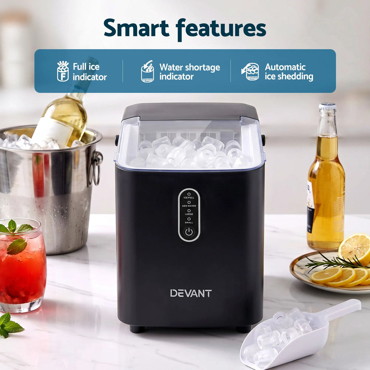 Devanti Ice Maker Portable Ice Machine Countertop Bullet Cube 12KG Black - Image 5