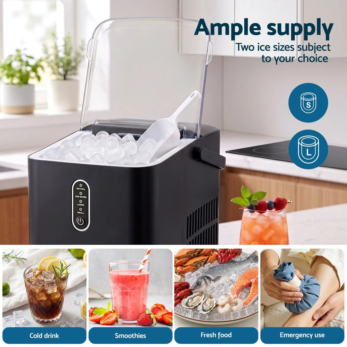 Devanti Ice Maker Portable Ice Machine Countertop Bullet Cube 12KG Black - Image 8