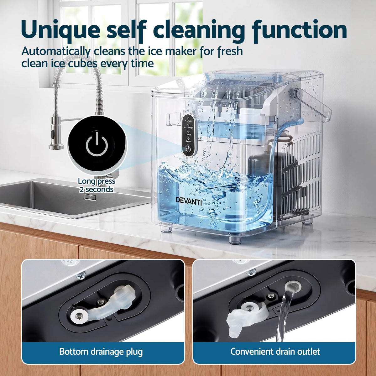Devanti Ice Maker Portable Ice Machine Countertop Bullet Cube 12KG Black - Image 9