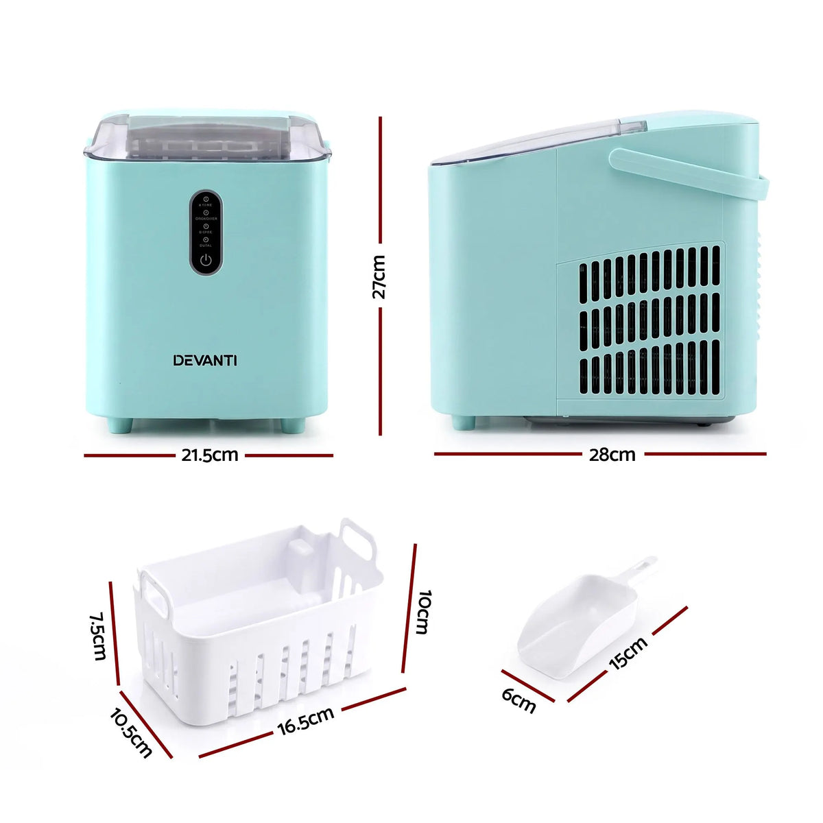 Devanti 12KG Ice Maker Machine Bullet Ice Cube Portable Green - Image 2